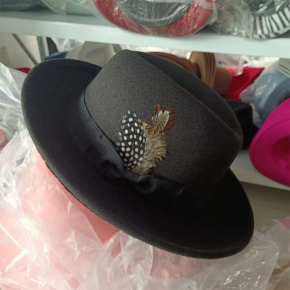 KIMLUD, Fedoras Hat For Men Jazz Hats Women's Hat Double-sided Color Cap Feather Accessories Cowboy Hat With Upturned Brim Wholesale, 29 / China / 56-58cm, KIMLUD APPAREL - Womens Clothes