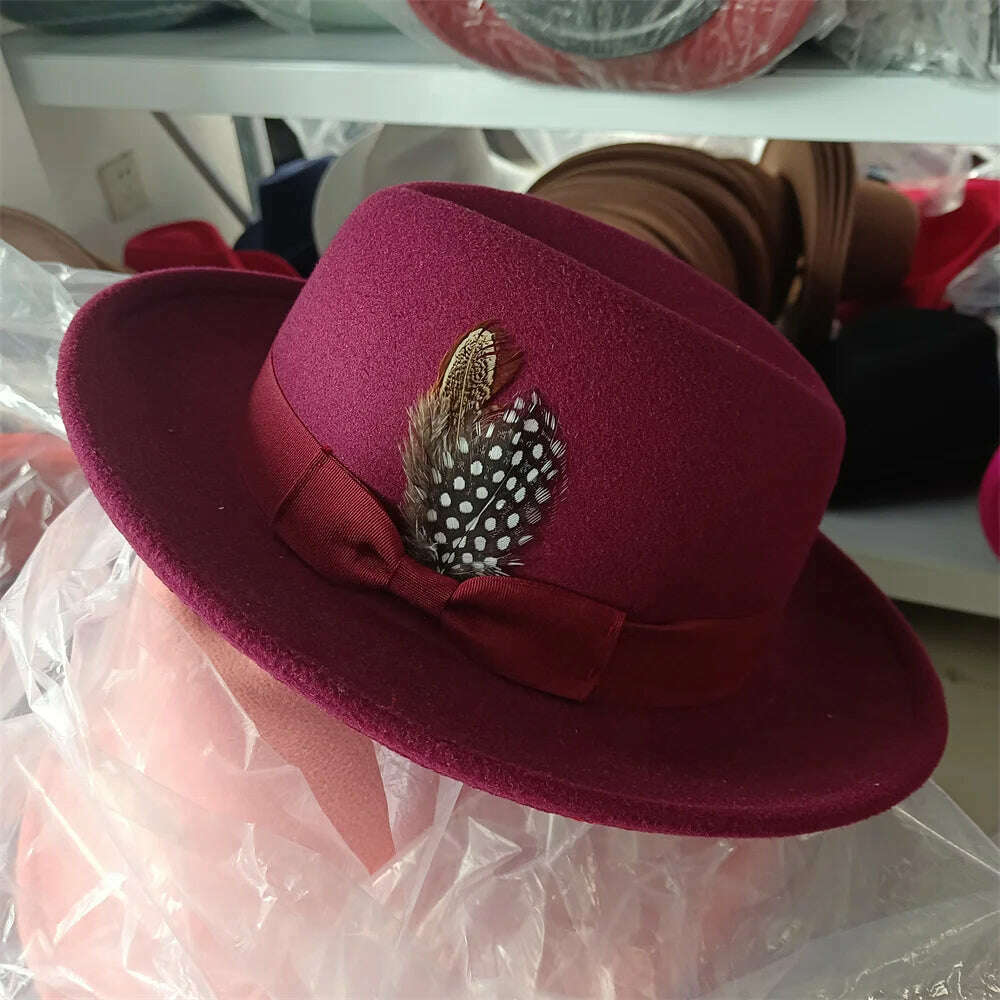 KIMLUD, Fedoras Hat For Men Jazz Hats Women's Hat Double-sided Color Cap Feather Accessories Cowboy Hat With Upturned Brim Wholesale, 24 / China / 56-58cm, KIMLUD APPAREL - Womens Clothes