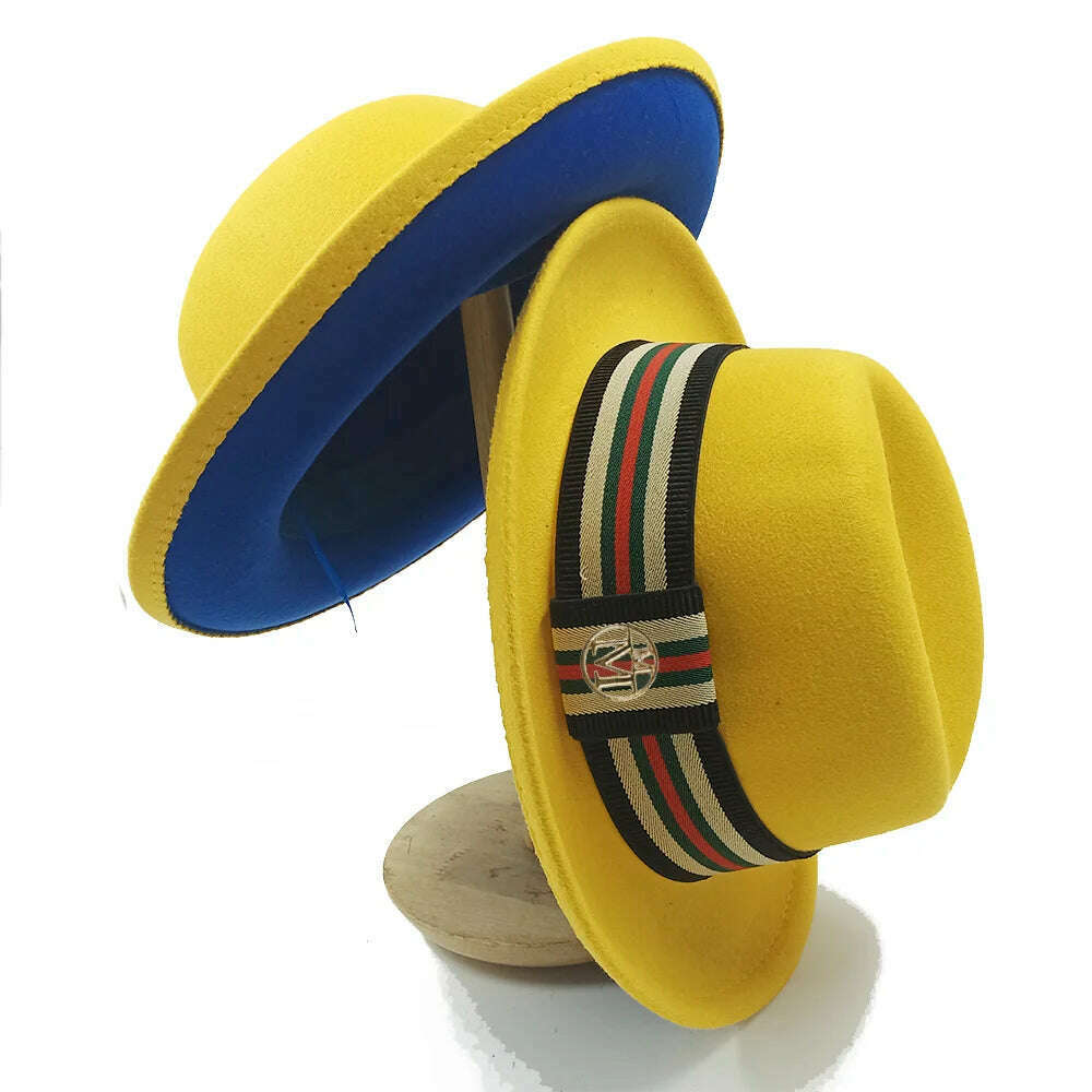 KIMLUD, Fedoras Hat For Men Jazz Hats Women's Hat Double-sided Color Cap Feather Accessories Cowboy Hat With Upturned Brim Wholesale, 17 / China / 56-58cm, KIMLUD APPAREL - Womens Clothes