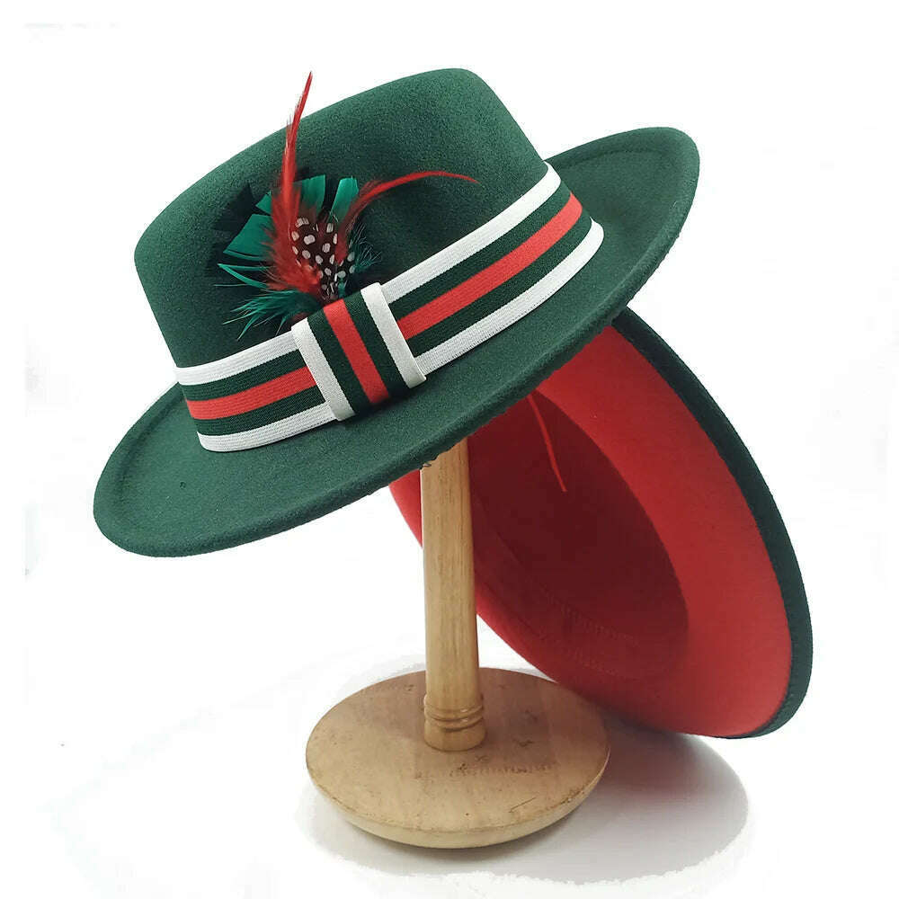 KIMLUD, Fedoras Hat For Men Jazz Hats Women's Hat Double-sided Color Cap Feather Accessories Cowboy Hat With Upturned Brim Wholesale, 02 / China / 56-58cm, KIMLUD APPAREL - Womens Clothes
