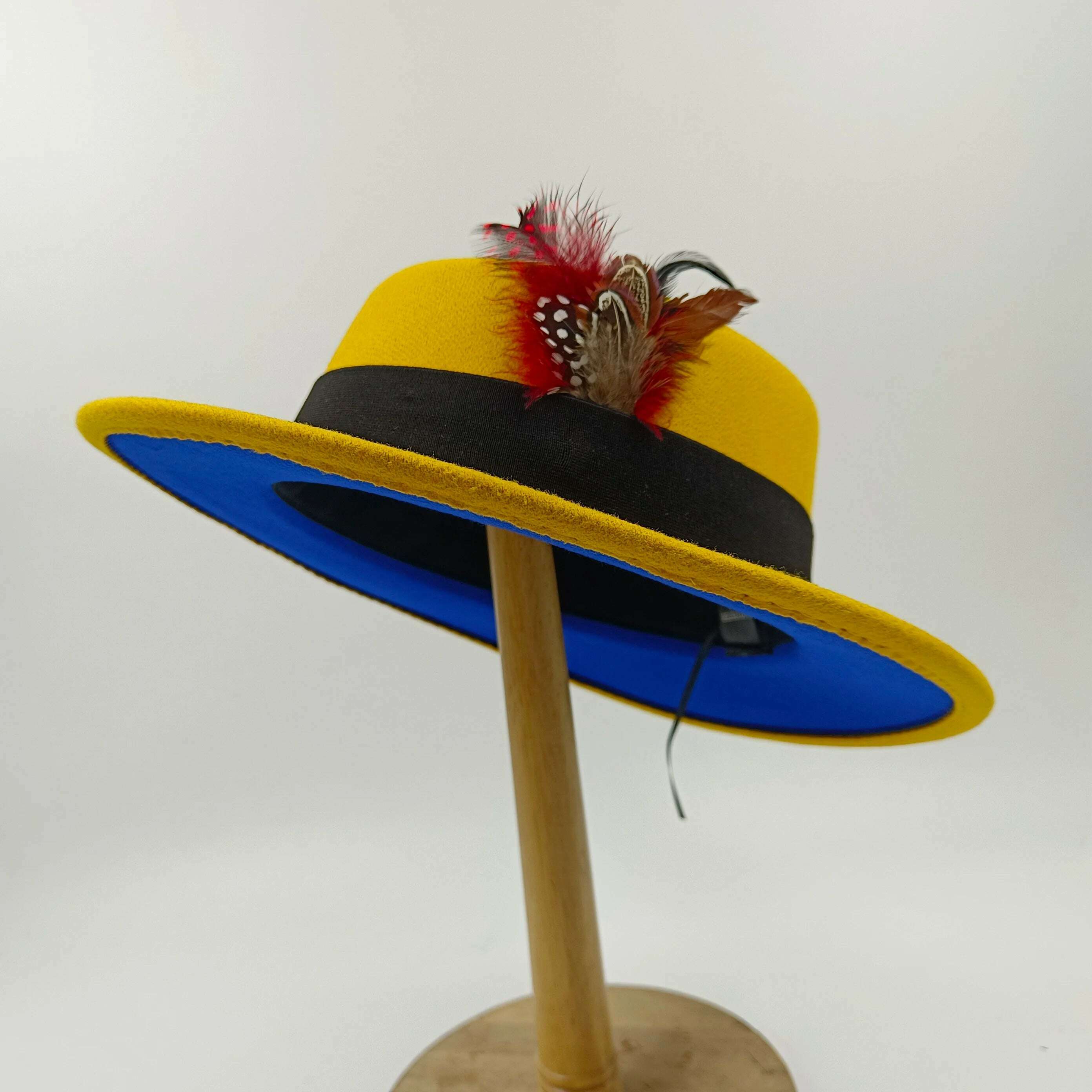 KIMLUD, Fedoras Hat For Men Jazz Hats Women's Hat Double-sided Color Cap Feather Accessories Cowboy Hat With Upturned Brim Wholesale, 47 1 / China / 56-58cm, KIMLUD APPAREL - Womens Clothes