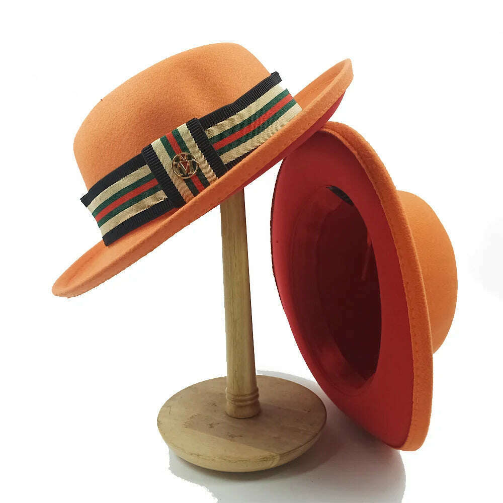 KIMLUD, Fedoras Hat For Men Jazz Hats Women's Hat Double-sided Color Cap Feather Accessories Cowboy Hat With Upturned Brim Wholesale, 16 / China / 56-58cm, KIMLUD APPAREL - Womens Clothes
