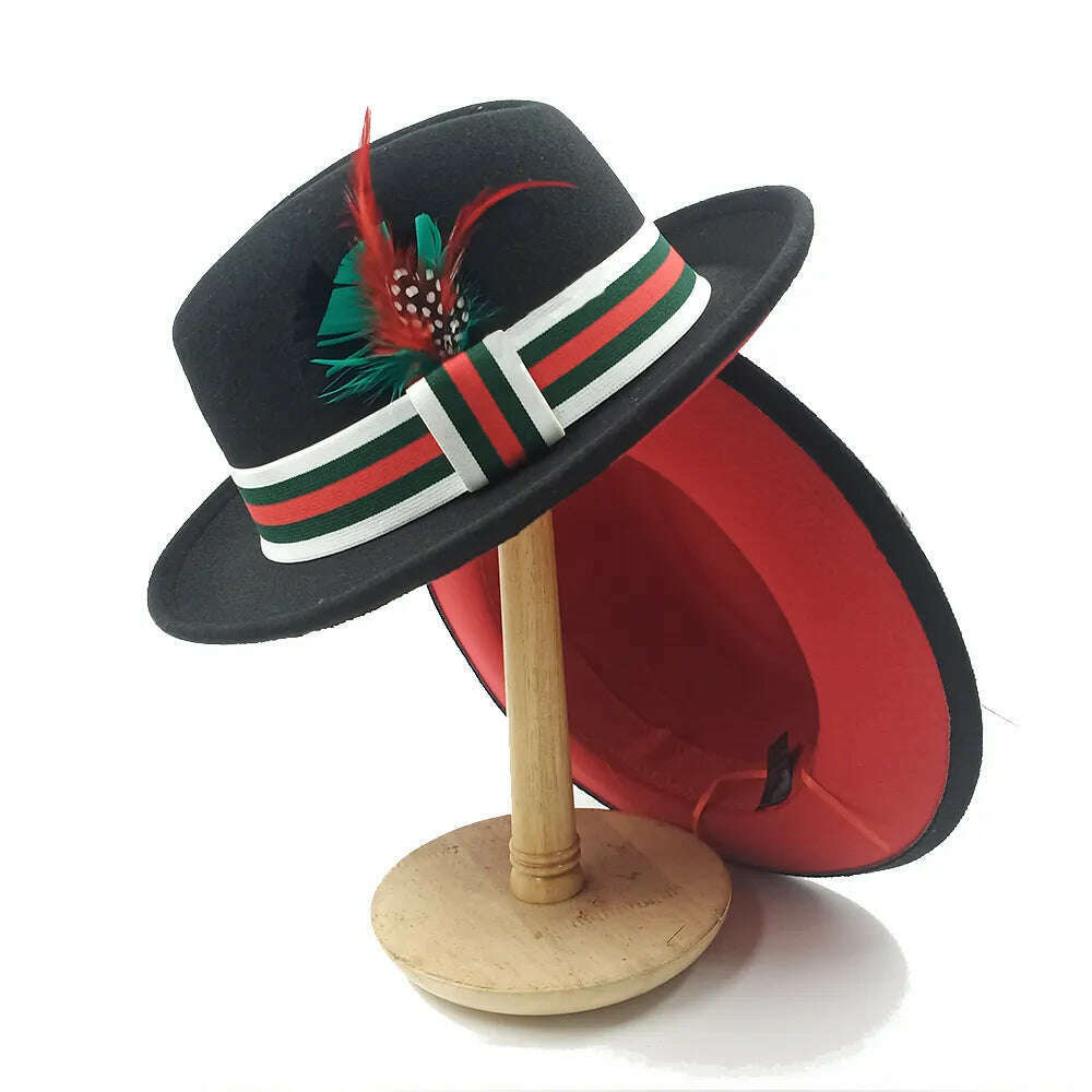 KIMLUD, Fedoras Hat For Men Jazz Hats Women's Hat Double-sided Color Cap Feather Accessories Cowboy Hat With Upturned Brim Wholesale, 07 / China / 56-58cm, KIMLUD APPAREL - Womens Clothes