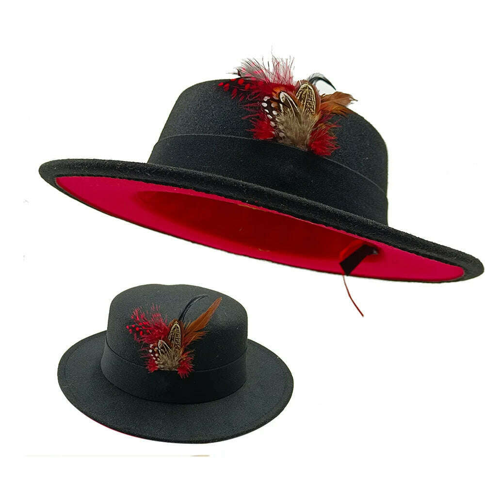 KIMLUD, Fedoras Hat For Men Jazz Hats Women's Hat Double-sided Color Cap Feather Accessories Cowboy Hat With Upturned Brim Wholesale, KIMLUD Womens Clothes