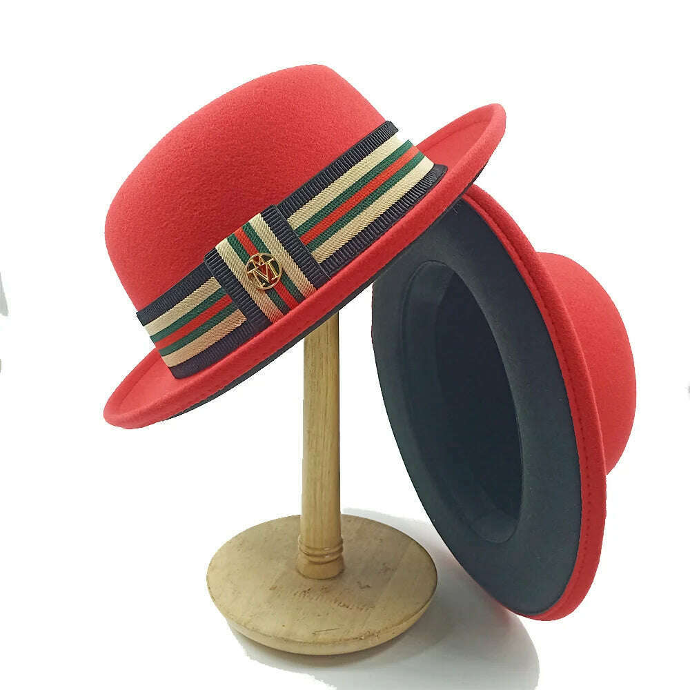 KIMLUD, Fedoras Hat For Men Jazz Hats Women's Hat Double-sided Color Cap Feather Accessories Cowboy Hat With Upturned Brim Wholesale, KIMLUD Womens Clothes