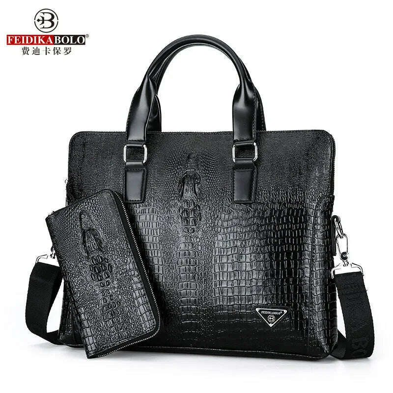 KIMLUD, FEIDIKABOLO Crocodile Men's Briefcase Luxury Black Men Handbags Messenger Bags PU Leather Man Bags Business Casual Shoulder Bag, Style Four, KIMLUD APPAREL - Womens Clothes