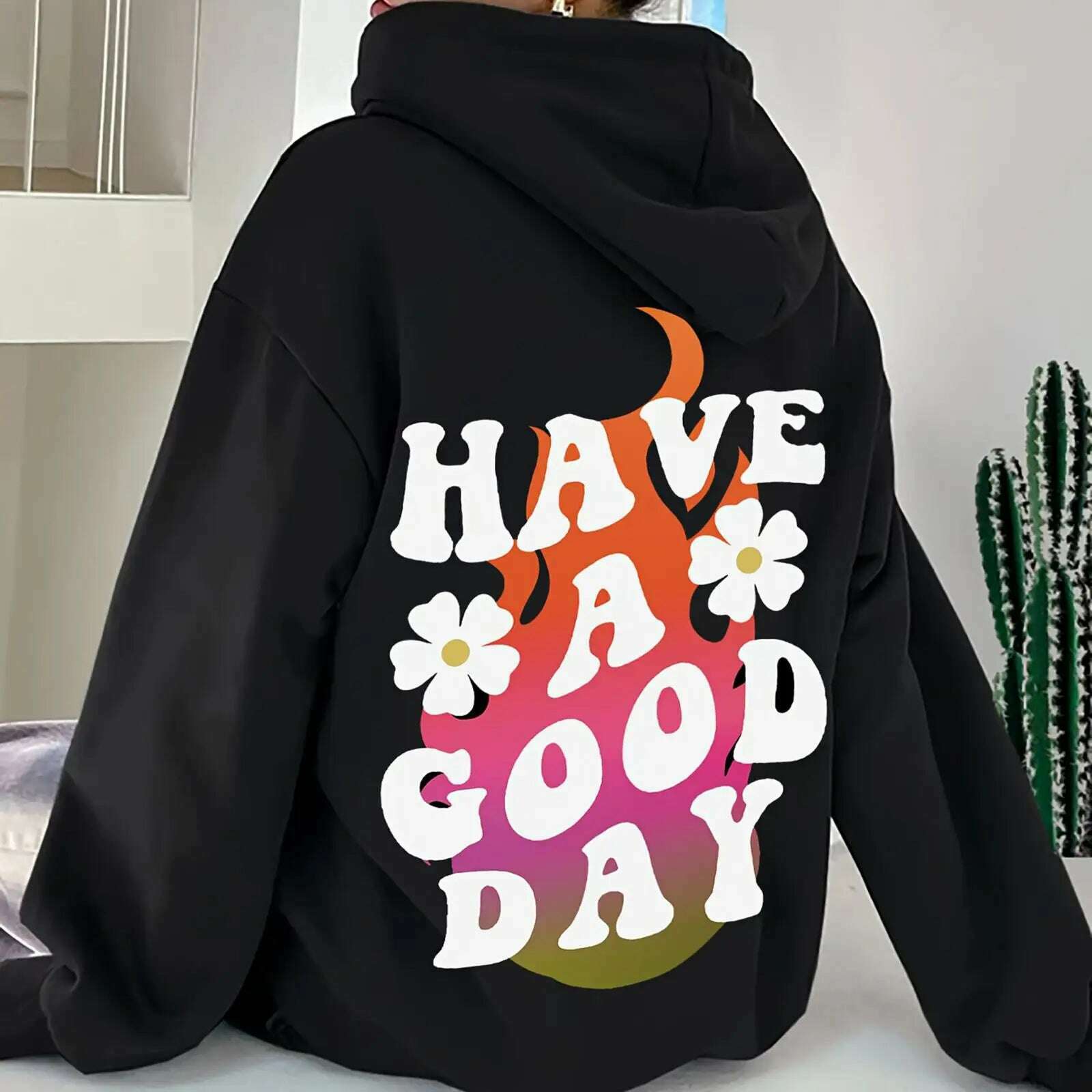 KIMLUD, Female Causal Hoodies Letter Print Design on Back for Outdoor Work Indoor Women Clothes Female Pullover Hoodies, KIMLUD Womens Clothes