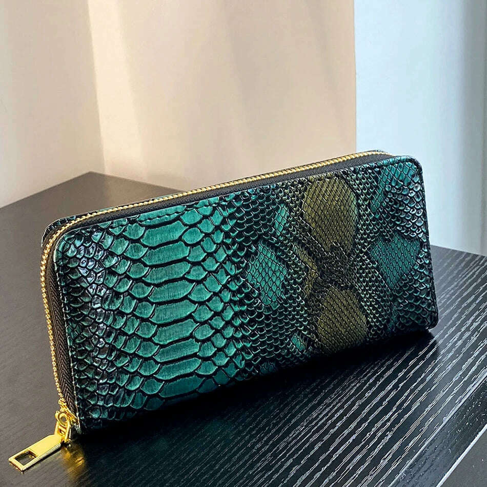 KIMLUD, Female Coin Purse Crocodile Leather Long Women Wallet Serpentine Design Phone Purses for Ladies Cardholder Clutch Money Bag Sac, KIMLUD Womens Clothes