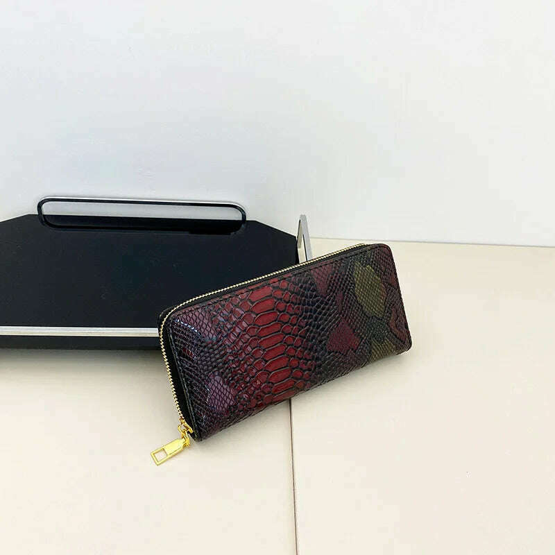 KIMLUD, Female Coin Purse Crocodile Leather Long Women Wallet Serpentine Design Phone Purses for Ladies Cardholder Clutch Money Bag Sac, Red, KIMLUD APPAREL - Womens Clothes