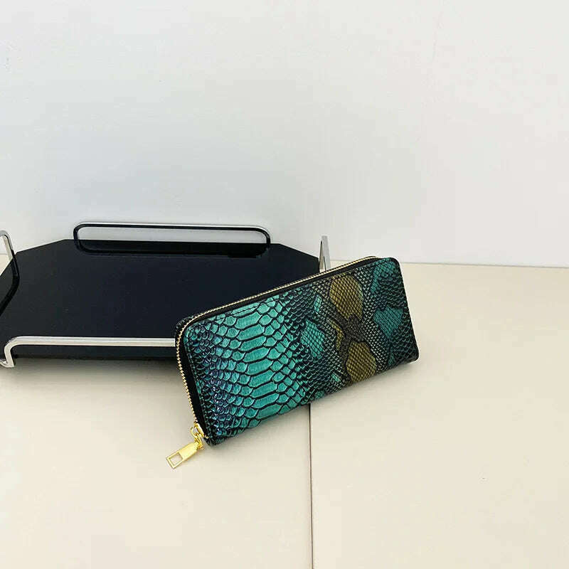 KIMLUD, Female Coin Purse Crocodile Leather Long Women Wallet Serpentine Design Phone Purses for Ladies Cardholder Clutch Money Bag Sac, Green, KIMLUD APPAREL - Womens Clothes