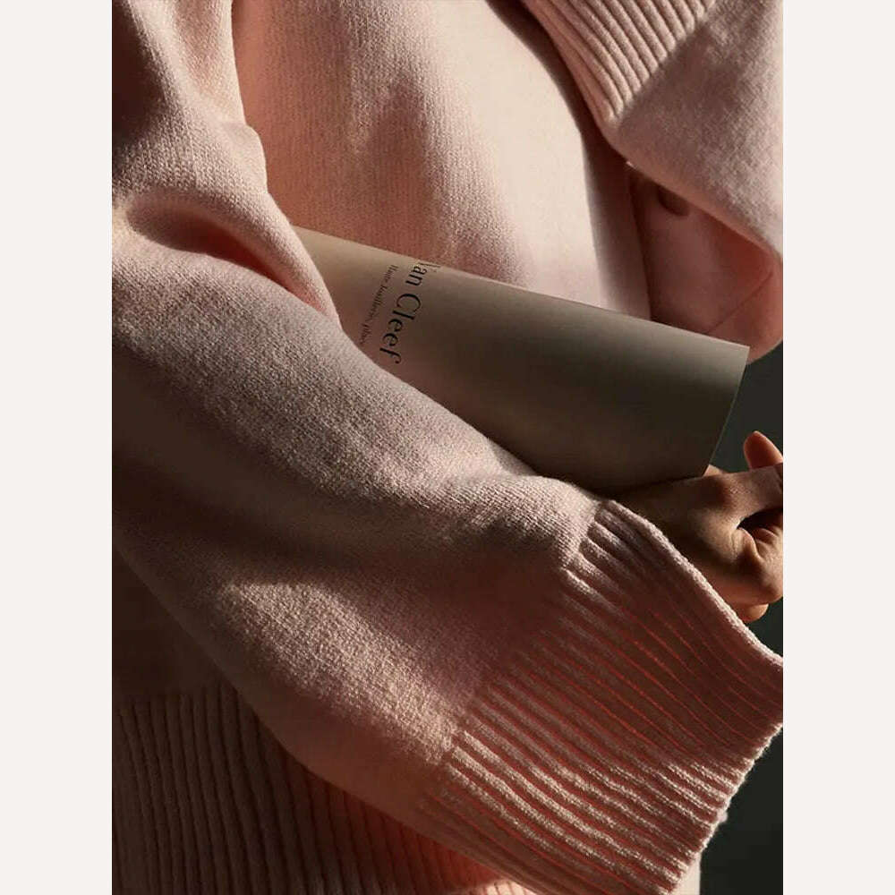 KIMLUD, Female Pink Wrap Hip Knitted Mini Skirts 2 Piece Set Turtleneck Long Sleeve Sweater Skirt Suits Autumn Ladies Commuting Outfits, KIMLUD Womens Clothes