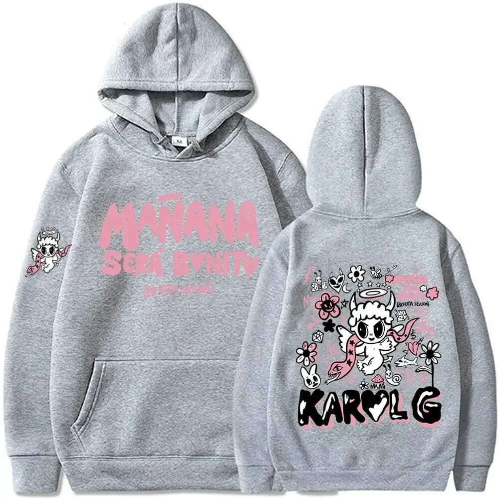 KIMLUD, Female Singer Karol G Hoodies Manana Sera Bonito Printing Hoodie Bichota Multi-colors Sweatshirts Y2k Fleece Hoody for Men Women, Gray1 / XXXL, KIMLUD APPAREL - Womens Clothes