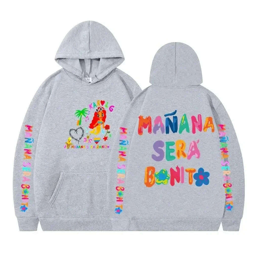 KIMLUD, Female Singer Karol G Hoodies Manana Sera Bonito Printing Hoodie Bichota Multi-colors Sweatshirts Y2k Fleece Hoody for Men Women, Gray5 / M, KIMLUD APPAREL - Womens Clothes