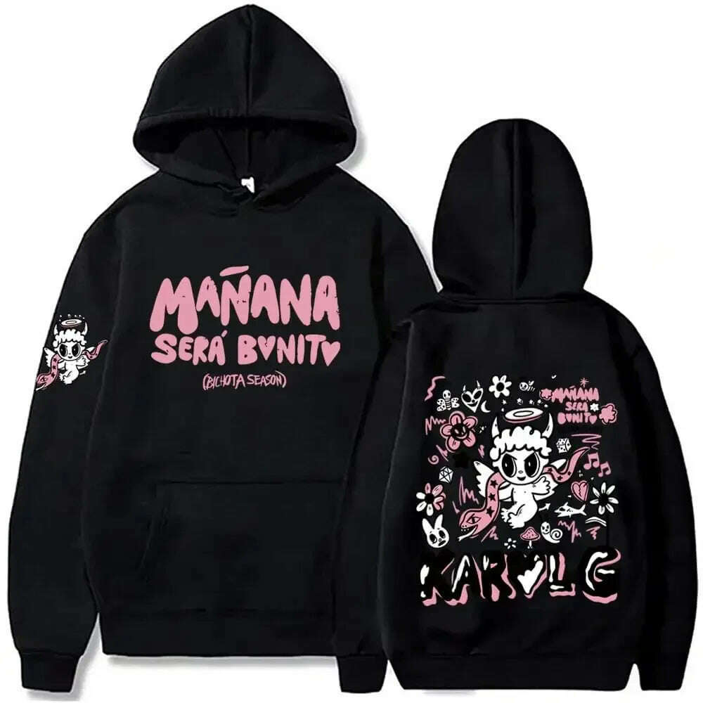KIMLUD, Female Singer Karol G Hoodies Manana Sera Bonito Printing Hoodie Bichota Multi-colors Sweatshirts Y2k Fleece Hoody for Men Women, Black1 / XL, KIMLUD APPAREL - Womens Clothes