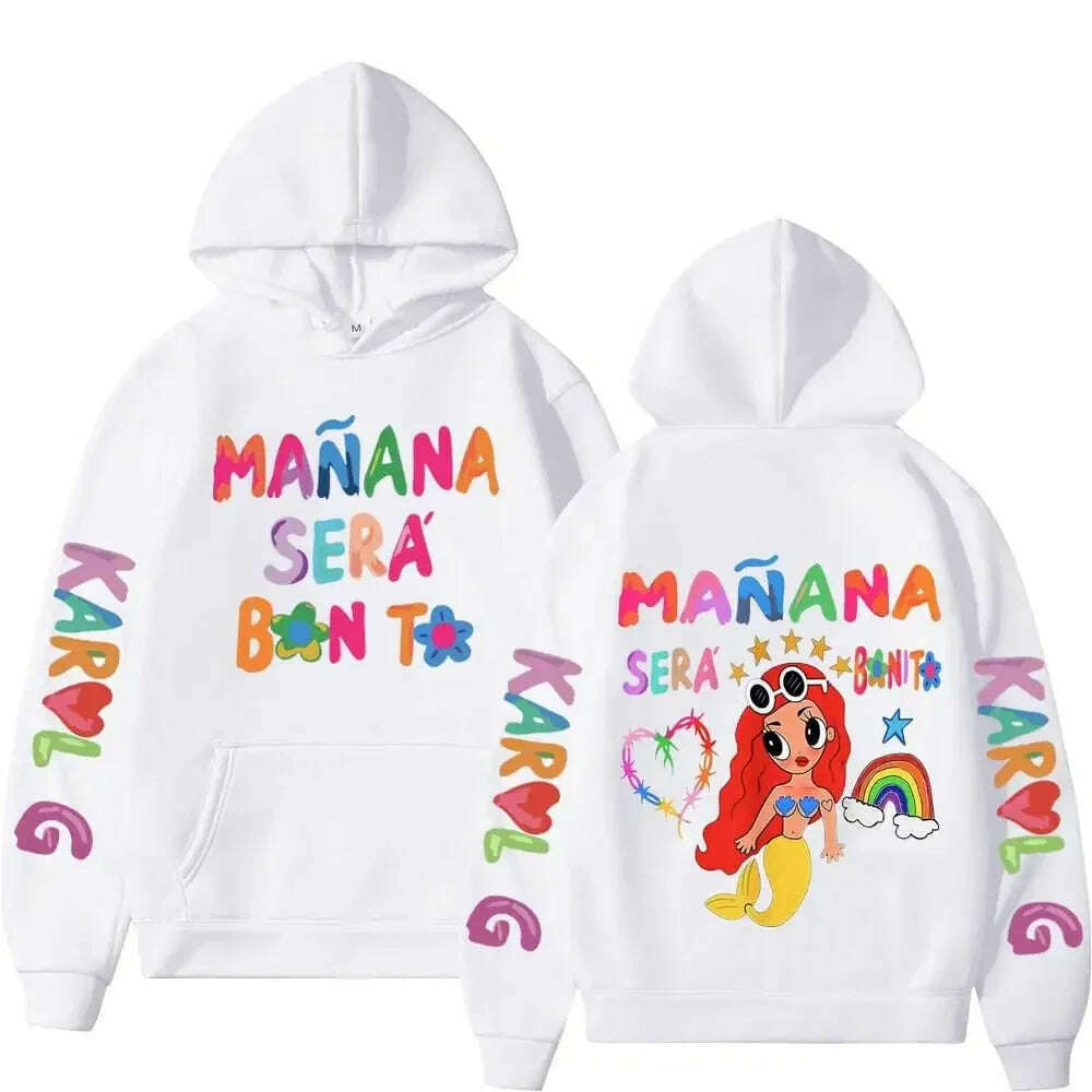 KIMLUD, Female Singer Karol G Hoodies Manana Sera Bonito Printing Hoodie Bichota Multi-colors Sweatshirts Y2k Fleece Hoody for Men Women, White3 / S, KIMLUD APPAREL - Womens Clothes
