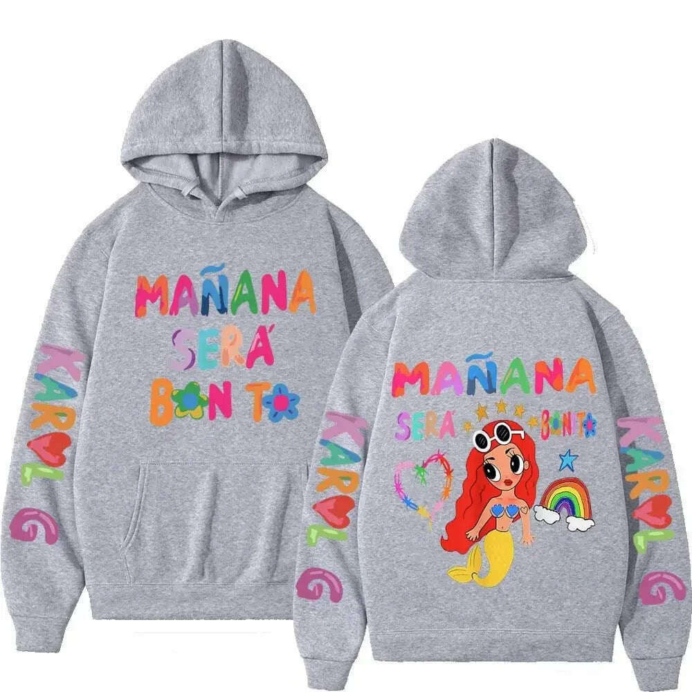 KIMLUD, Female Singer Karol G Hoodies Manana Sera Bonito Printing Hoodie Bichota Multi-colors Sweatshirts Y2k Fleece Hoody for Men Women, Gray3 / XXXL, KIMLUD APPAREL - Womens Clothes