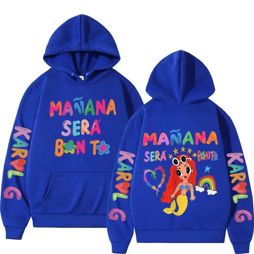 KIMLUD, Female Singer Karol G Hoodies Manana Sera Bonito Printing Hoodie Bichota Multi-colors Sweatshirts Y2k Fleece Hoody for Men Women, Blue3 / M, KIMLUD APPAREL - Womens Clothes