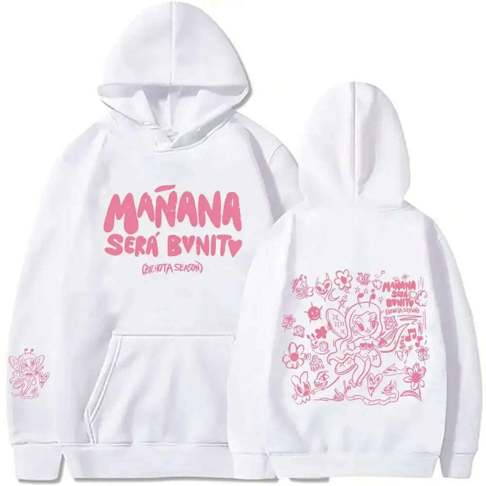 KIMLUD, Female Singer Karol G Hoodies Manana Sera Bonito Printing Hoodie Bichota Multi-colors Sweatshirts Y2k Fleece Hoody for Men Women, White2 / XL, KIMLUD APPAREL - Womens Clothes