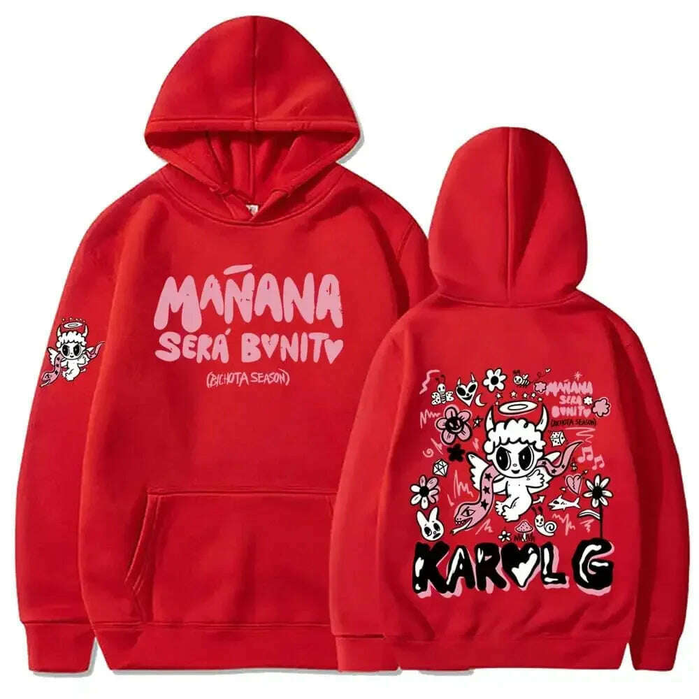 KIMLUD, Female Singer Karol G Hoodies Manana Sera Bonito Printing Hoodie Bichota Multi-colors Sweatshirts Y2k Fleece Hoody for Men Women, Red1 / XXXL, KIMLUD APPAREL - Womens Clothes