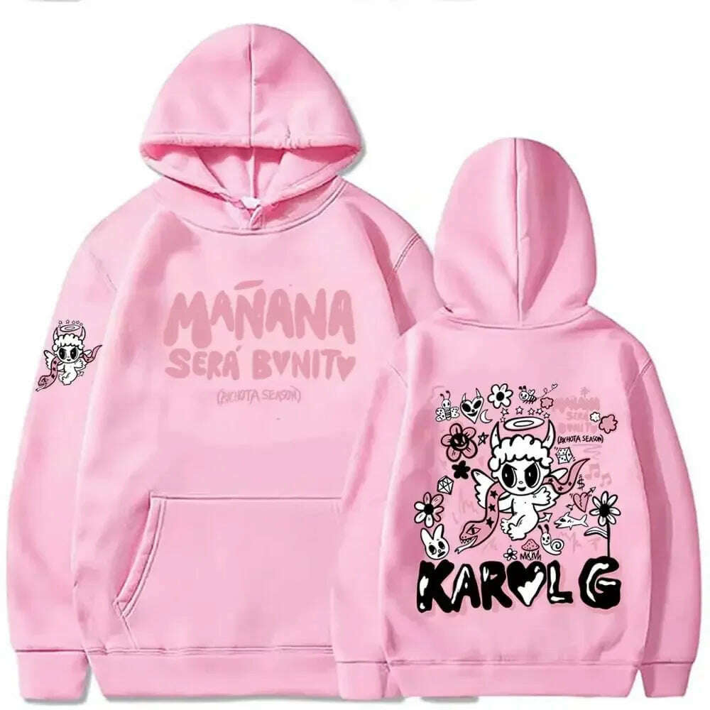 KIMLUD, Female Singer Karol G Hoodies Manana Sera Bonito Printing Hoodie Bichota Multi-colors Sweatshirts Y2k Fleece Hoody for Men Women, Pink1 / XXXL, KIMLUD APPAREL - Womens Clothes