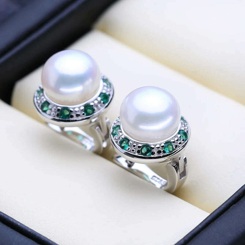 KIMLUD, FENASY 925 Sterling Silver Natural Freshwater Pearl Earrings Green Crystal Boho Stud Earrings For Women Emerald Wedding  Jewelry, KIMLUD Womens Clothes