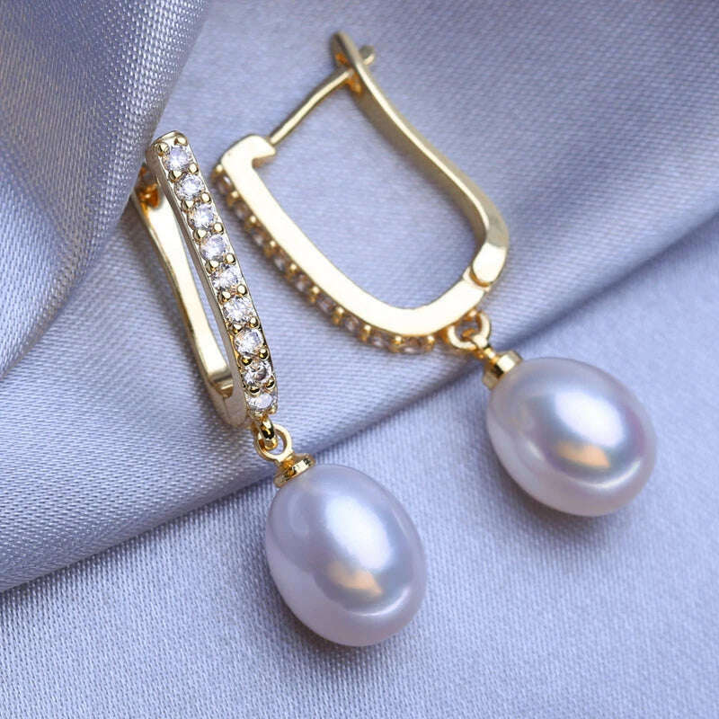 KIMLUD, FENASY Natural Freshwater Pearl Geometric Silver And Gold Color Drop Earrings Party Jewelry Wholesale Birthday Gift, B, KIMLUD APPAREL - Womens Clothes