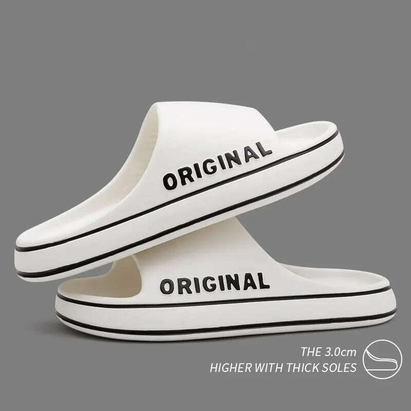 Feslishoet Women Letter Slippers Beach Slides Solid Color Mens Thick Sole Indoor Bathroom Anti Slip Shoes Summer Couple Sandals - KIMLUD
