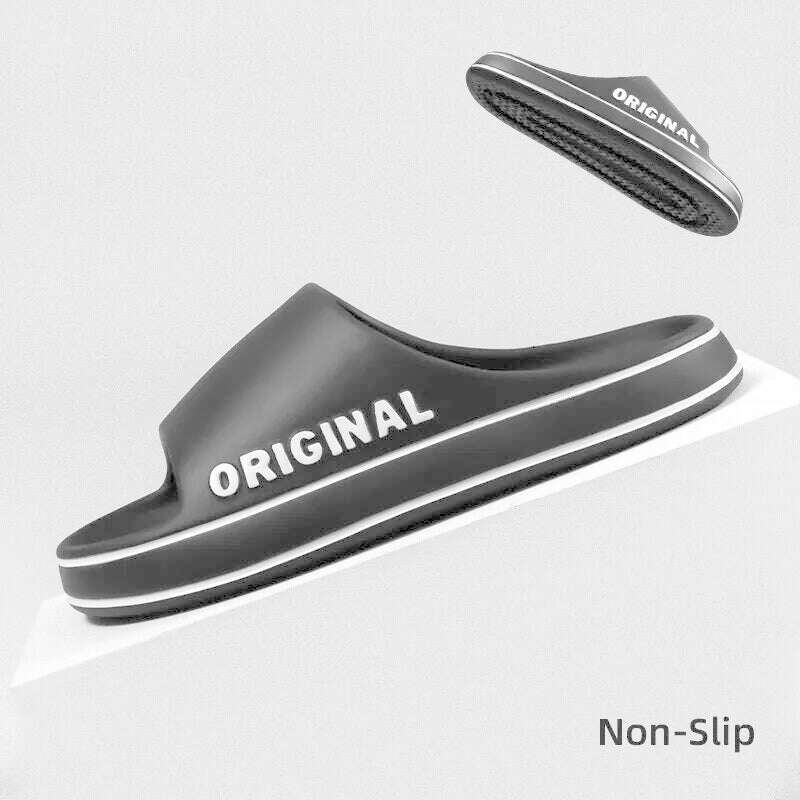 Feslishoet Women Letter Slippers Beach Slides Solid Color Mens Thick Sole Indoor Bathroom Anti Slip Shoes Summer Couple Sandals - KIMLUD