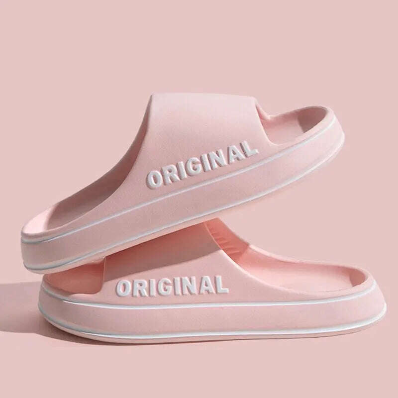 Feslishoet Women Letter Slippers Beach Slides Solid Color Mens Thick Sole Indoor Bathroom Anti Slip Shoes Summer Couple Sandals - KIMLUD