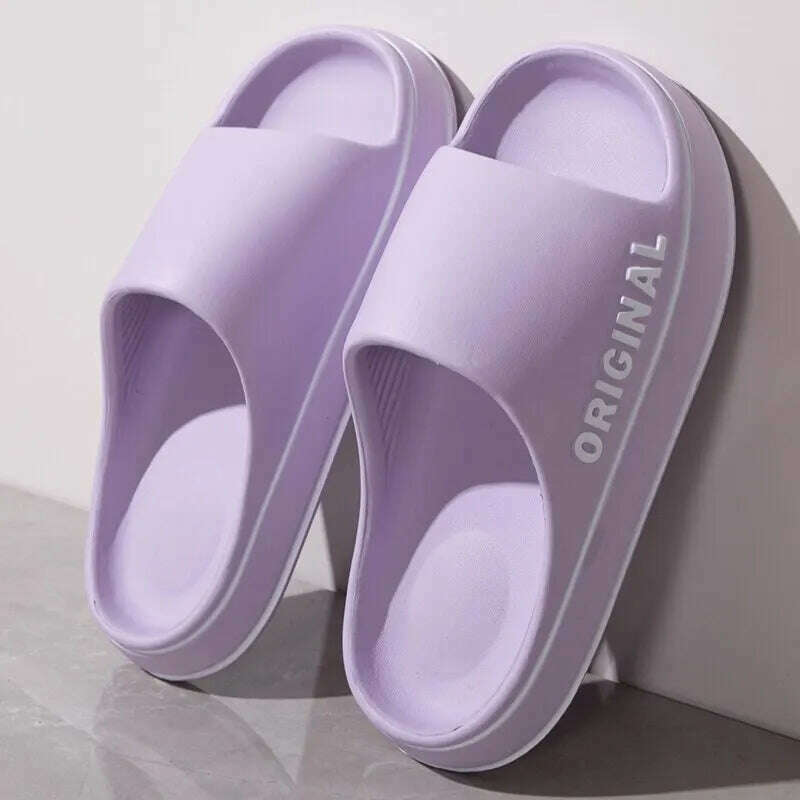 Feslishoet Women Letter Slippers Beach Slides Solid Color Mens Thick Sole Indoor Bathroom Anti Slip Shoes Summer Couple Sandals - KIMLUD