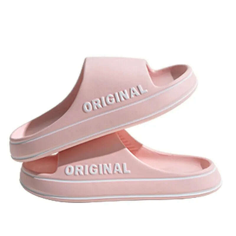 Feslishoet Women Letter Slippers Beach Slides Solid Color Mens Thick Sole Indoor Bathroom Anti Slip Shoes Summer Couple Sandals - KIMLUD