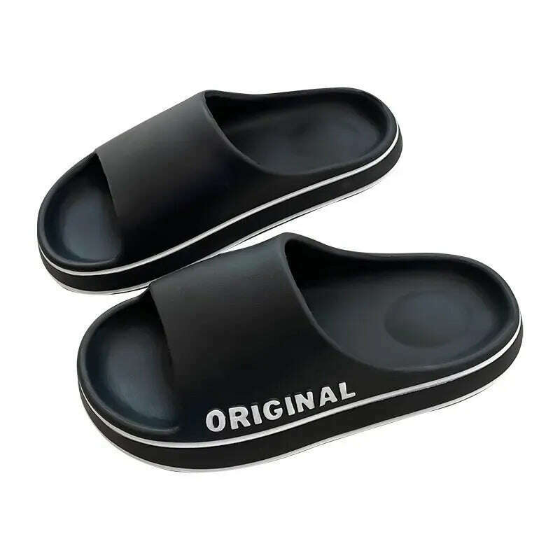 Feslishoet Women Letter Slippers Beach Slides Solid Color Mens Thick Sole Indoor Bathroom Anti Slip Shoes Summer Couple Sandals - KIMLUD