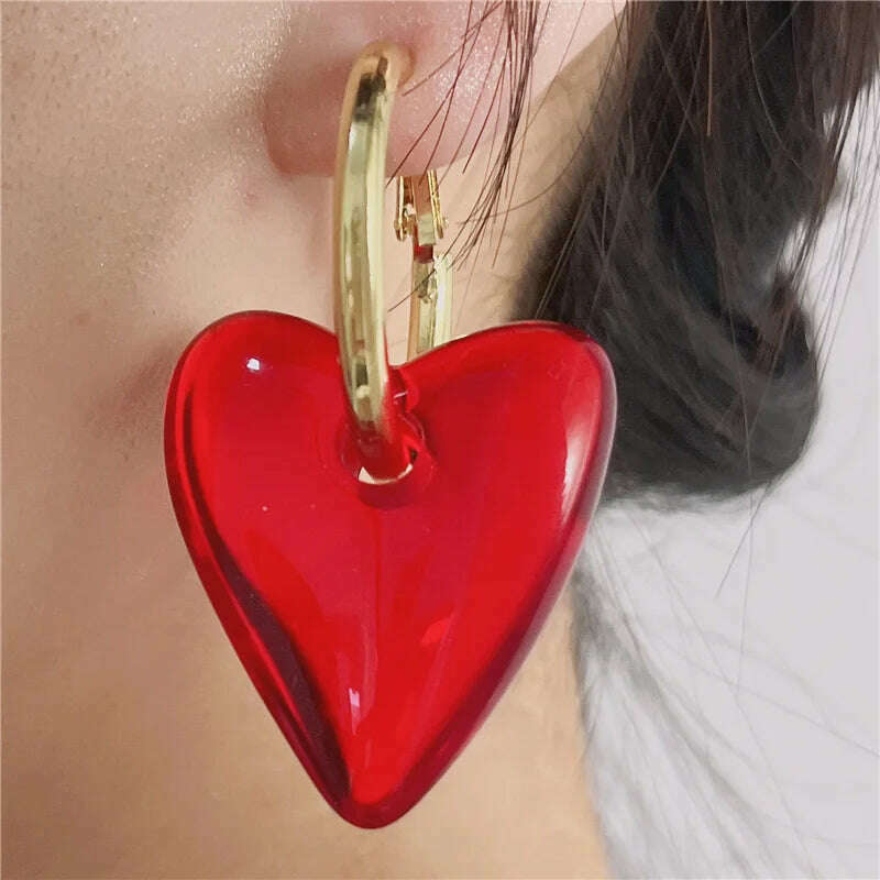 FFLACELL 2022 New Punk Vintage Metal Hoop Red Heart Drop Earrings for Women Girls Party Fashion Hip hop Jewelry Gifts - KIMLUD