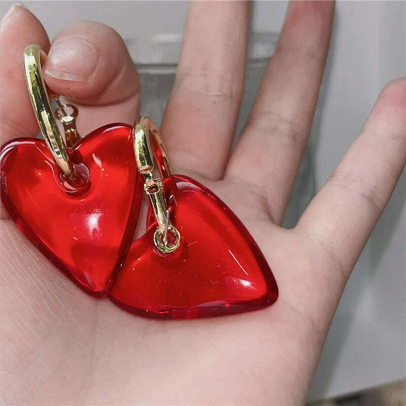 FFLACELL 2022 New Punk Vintage Metal Hoop Red Heart Drop Earrings for Women Girls Party Fashion Hip hop Jewelry Gifts - KIMLUD