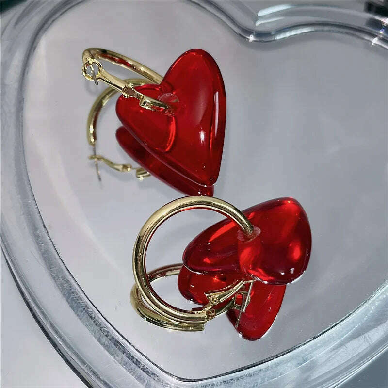 FFLACELL 2022 New Punk Vintage Metal Hoop Red Heart Drop Earrings for Women Girls Party Fashion Hip hop Jewelry Gifts - KIMLUD