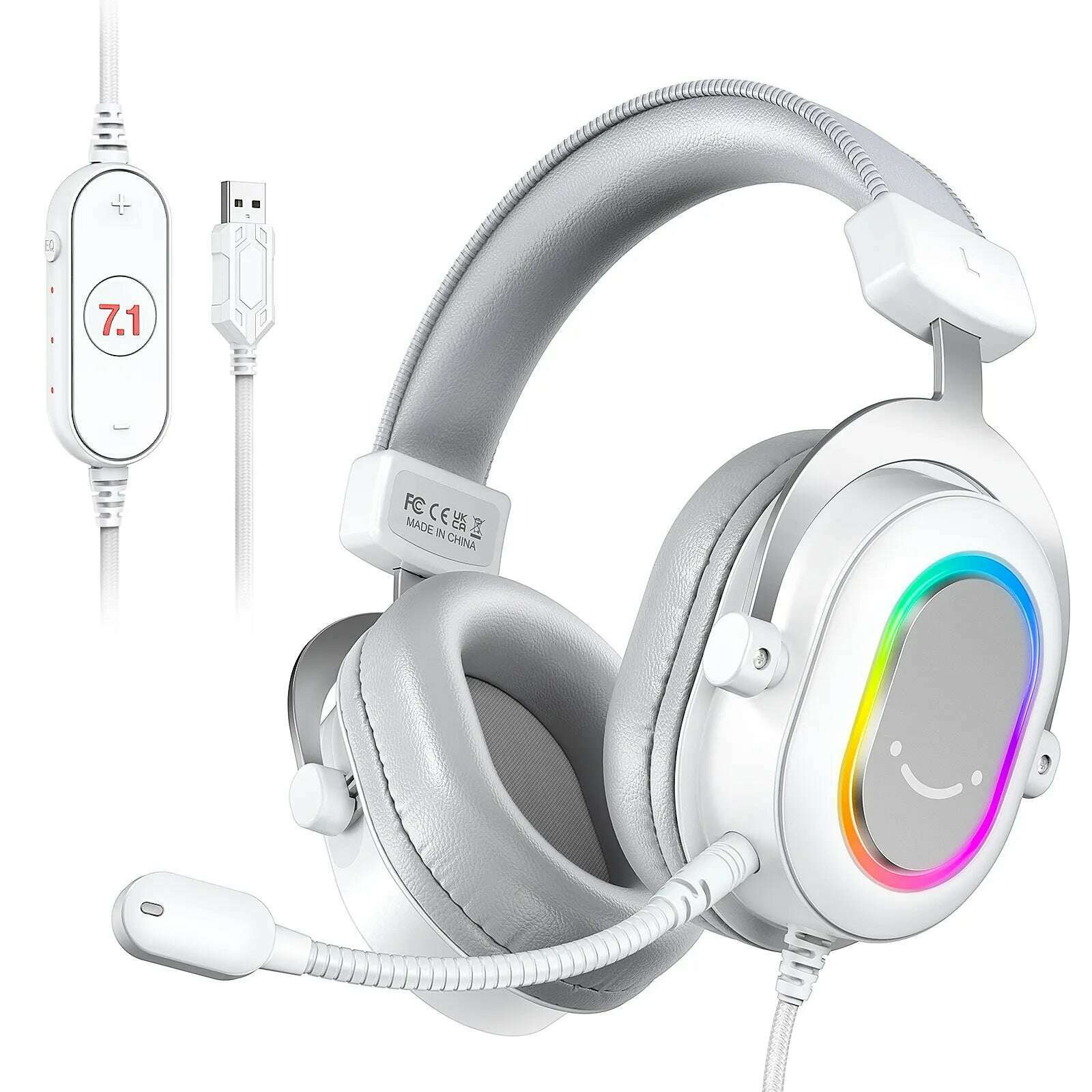 KIMLUD, FIFINE RGB Gaming Headset with 7.1 Surround Sound/3-EQ/MIC,Over-ear Headphone with In-line Control for PC PS4 PS5 Ampligame-H6W, WHITE, KIMLUD Womens Clothes