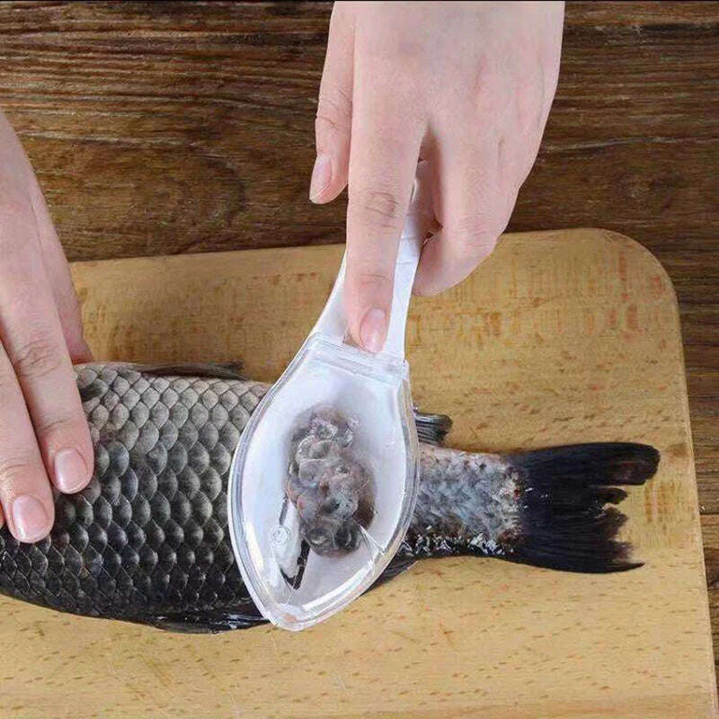 Fish Skin Brush Kitchen Tools Fish Scale with Lid Scraping Fishing Scale Brush Fish Skin Graters Cleaning Peeler Seafood Tool - KIMLUD