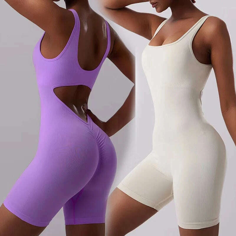 KIMLUD, Fitness Jumpsuit One Piece Quick Drying Backless Jumpsuit Hip Lifting Sexy Seamless Running Sports Yoga Suit Clothing, KIMLUD Womens Clothes