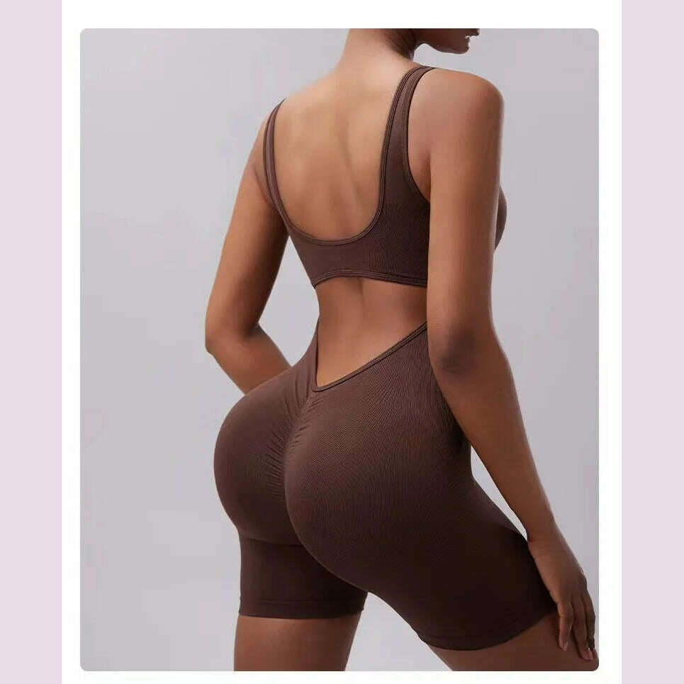 KIMLUD, Fitness Jumpsuit One Piece Quick Drying Backless Jumpsuit Hip Lifting Sexy Seamless Running Sports Yoga Suit Clothing, KIMLUD Womens Clothes