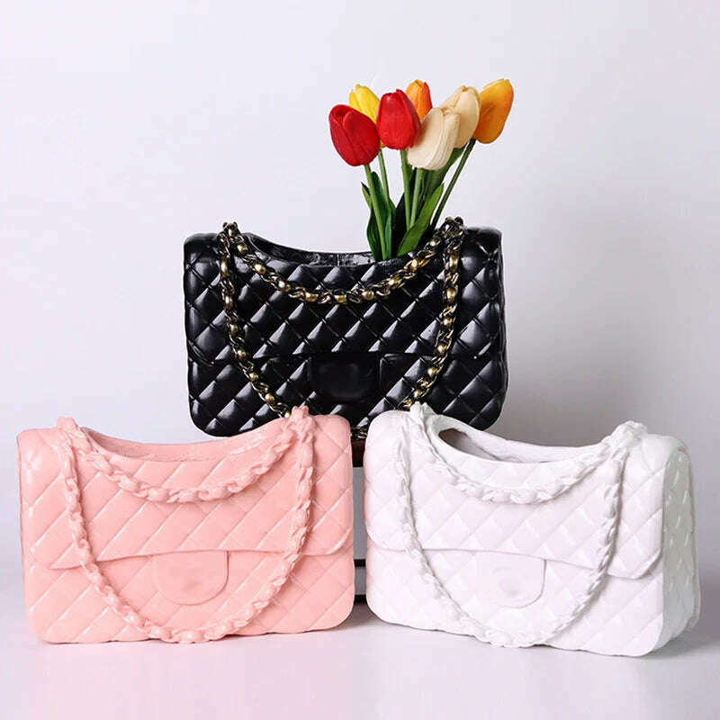 KIMLUD, Flap Handbag Purse Vase Resin Bags Flower Pot Ceramic Bag Shaped Flower Pot Flower Container Living Room Deocr, KIMLUD Womens Clothes