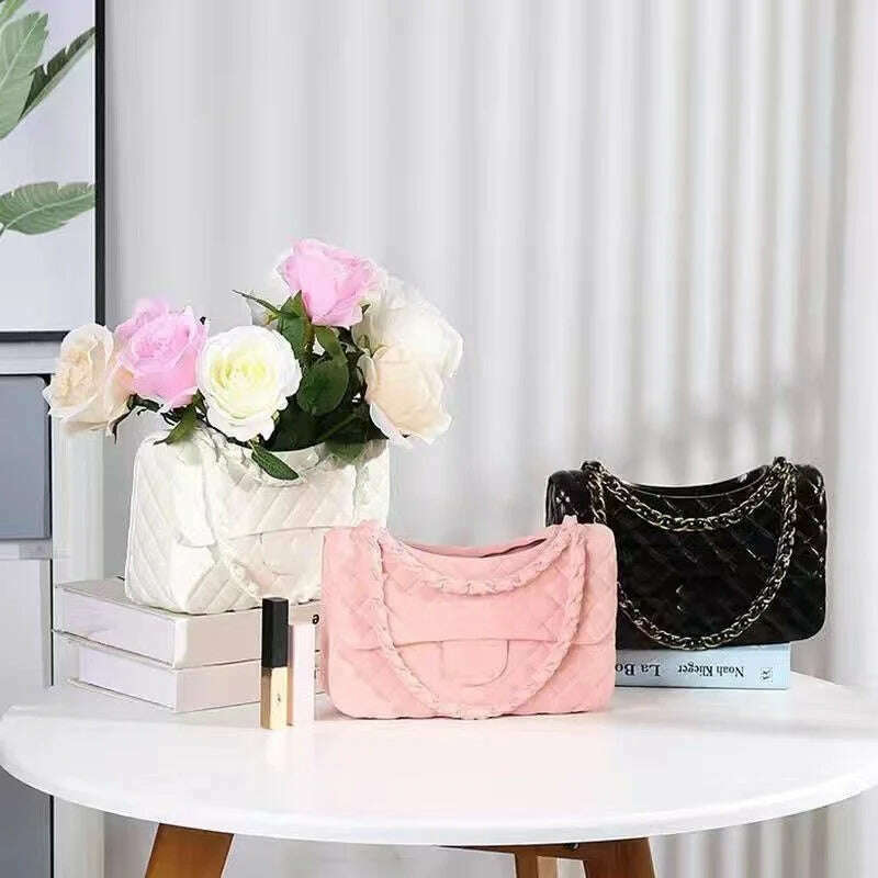 KIMLUD, Flap Handbag Purse Vase Resin Bags Flower Pot Ceramic Bag Shaped Flower Pot Flower Container Living Room Deocr, KIMLUD Womens Clothes