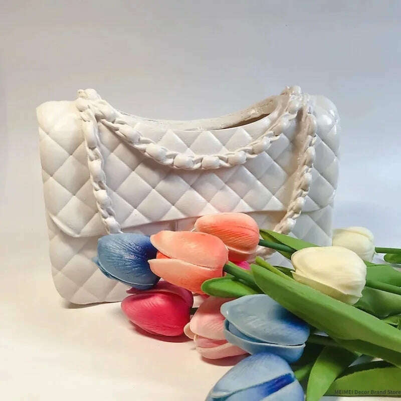 KIMLUD, Flap Handbag Purse Vase Resin Bags Flower Pot Ceramic Bag Shaped Flower Pot Flower Container Living Room Deocr, KIMLUD Womens Clothes