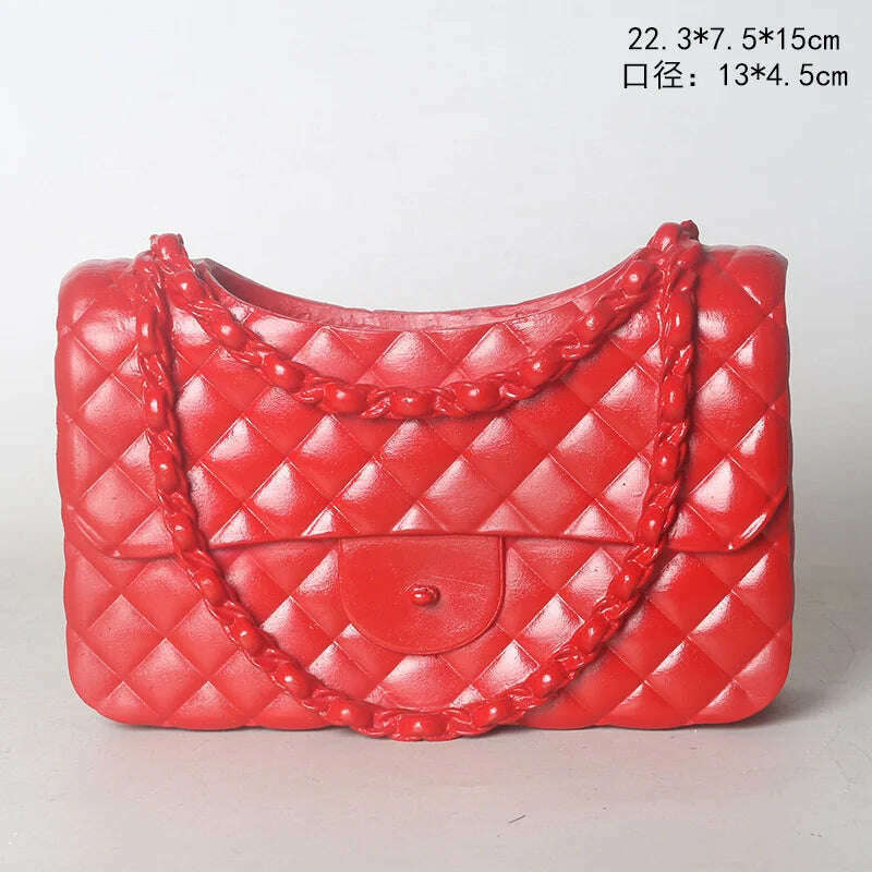 KIMLUD, Flap Handbag Purse Vase Resin Bags Flower Pot Ceramic Bag Shaped Flower Pot Flower Container Living Room Deocr, Red, KIMLUD APPAREL - Womens Clothes