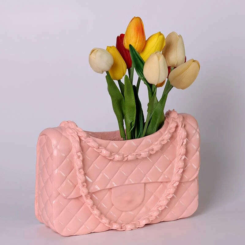 KIMLUD, Flap Handbag Purse Vase Resin Bags Flower Pot Ceramic Bag Shaped Flower Pot Flower Container Living Room Deocr, Pink, KIMLUD APPAREL - Womens Clothes