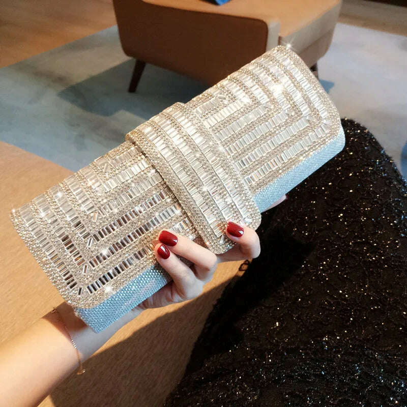KIMLUD, Flash Purses And Handbag Woman 2022 Rhinestone Luxury Small Handbags Femme Chain Banquet Package Messenger Quality Clutch Bag, Rhinestone in silver, KIMLUD APPAREL - Womens Clothes