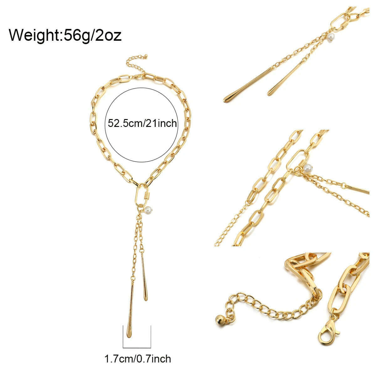 Flashbuy Gold Color Chain Necklace for Women New Design Pearl Metal Long Chain Geometric Pendant Necklace Statement Jewelry - KIMLUD