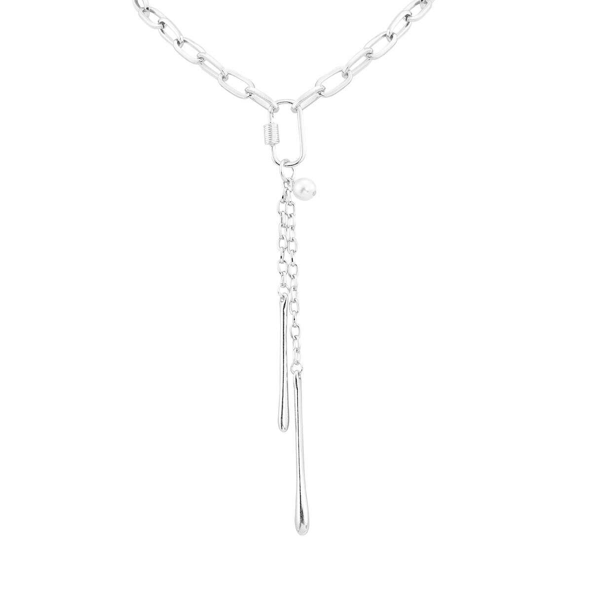 Flashbuy Gold Color Chain Necklace for Women New Design Pearl Metal Long Chain Geometric Pendant Necklace Statement Jewelry - KIMLUD