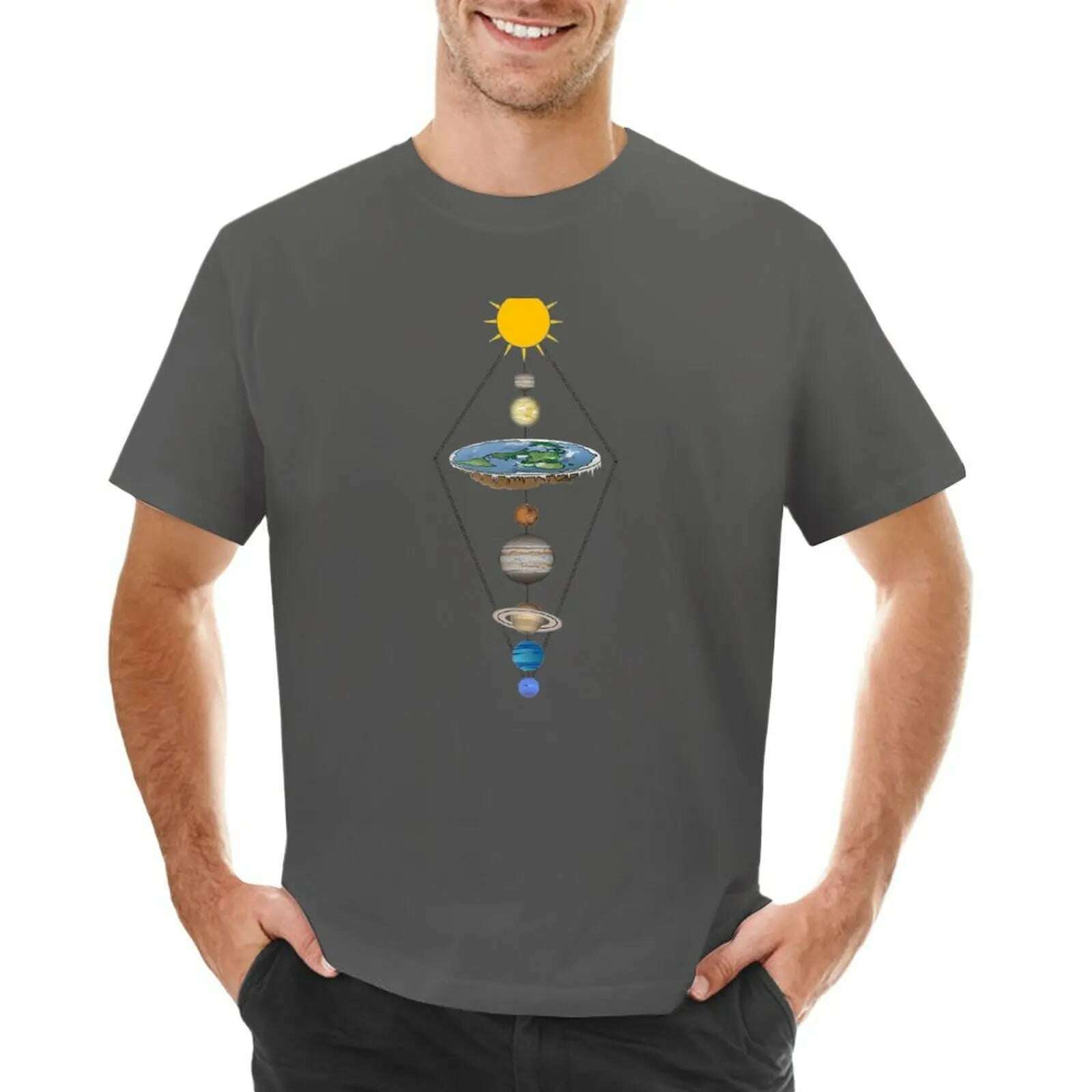 KIMLUD, Flat earth solar system T-Shirt summer top oversizeds mens tall t shirts, Dark Gray / 6XL, KIMLUD APPAREL - Womens Clothes