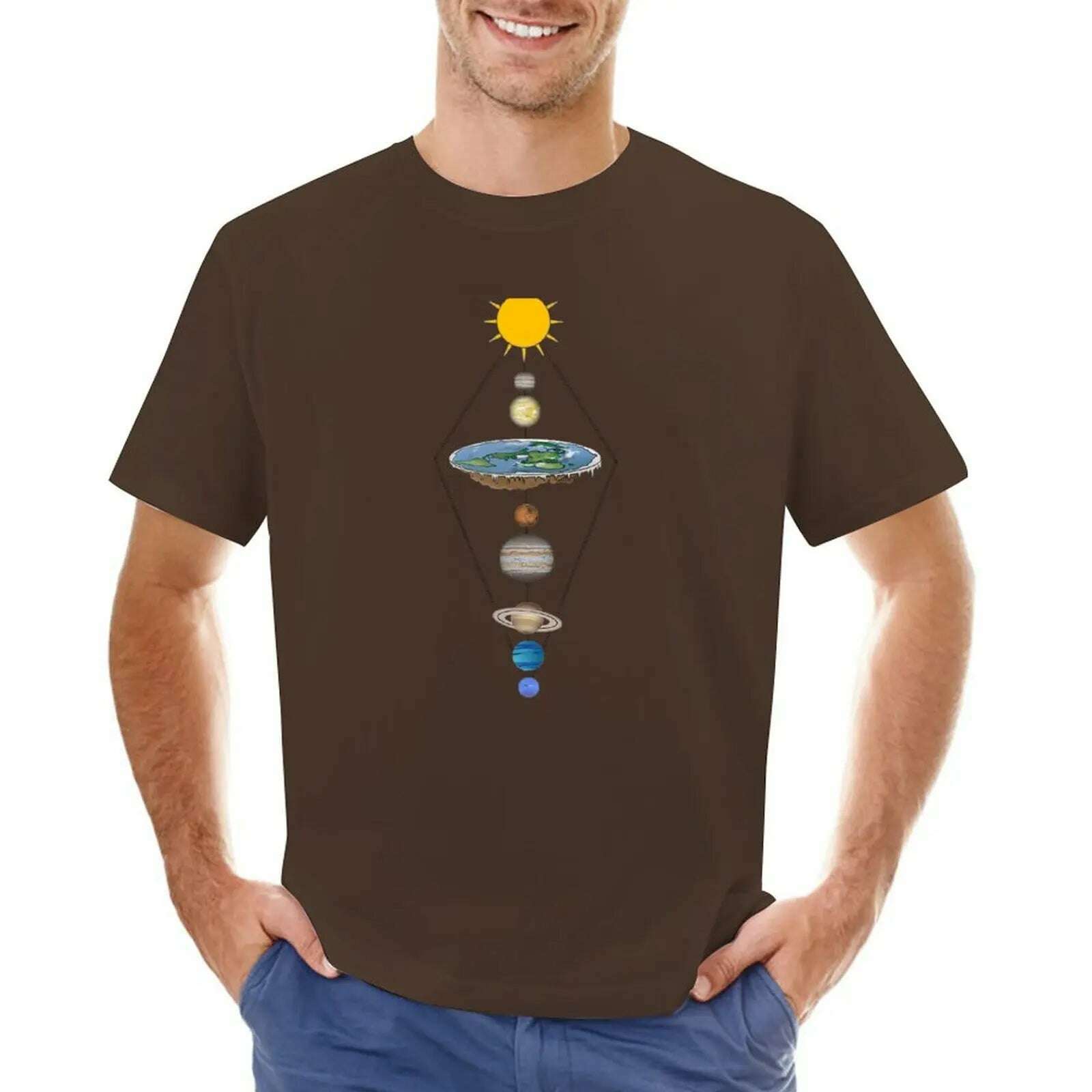 KIMLUD, Flat earth solar system T-Shirt summer top oversizeds mens tall t shirts, KIMLUD Womens Clothes