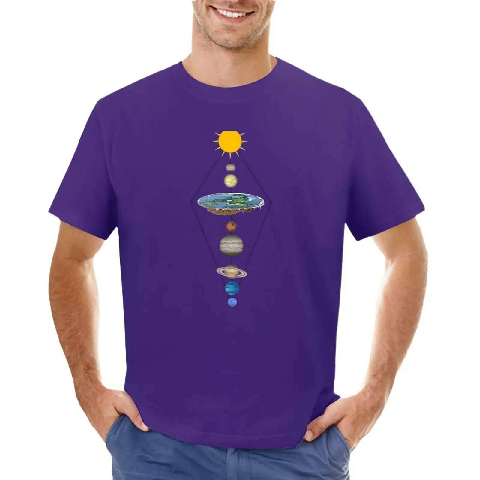 KIMLUD, Flat earth solar system T-Shirt summer top oversizeds mens tall t shirts, Purple / 6XL, KIMLUD APPAREL - Womens Clothes